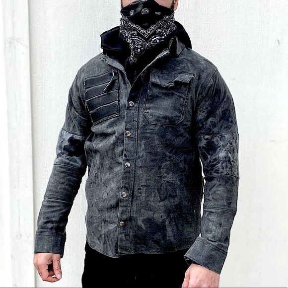 🦊 FOX & VIXEN || HANDMADE VINTAGE || Black Waxed Acid-washed Long Sleeve Jacket - Picture 11 of 16